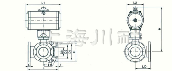 Q645F氣動(dòng)三通球閥結(jié)構(gòu)圖