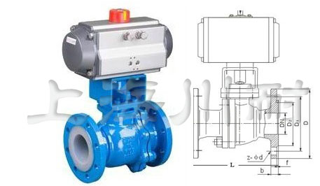 Q641F46氣動(dòng)襯氟球閥結(jié)構(gòu)圖